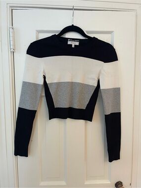 Milly Black and White Colorblock Crewneck Sweater